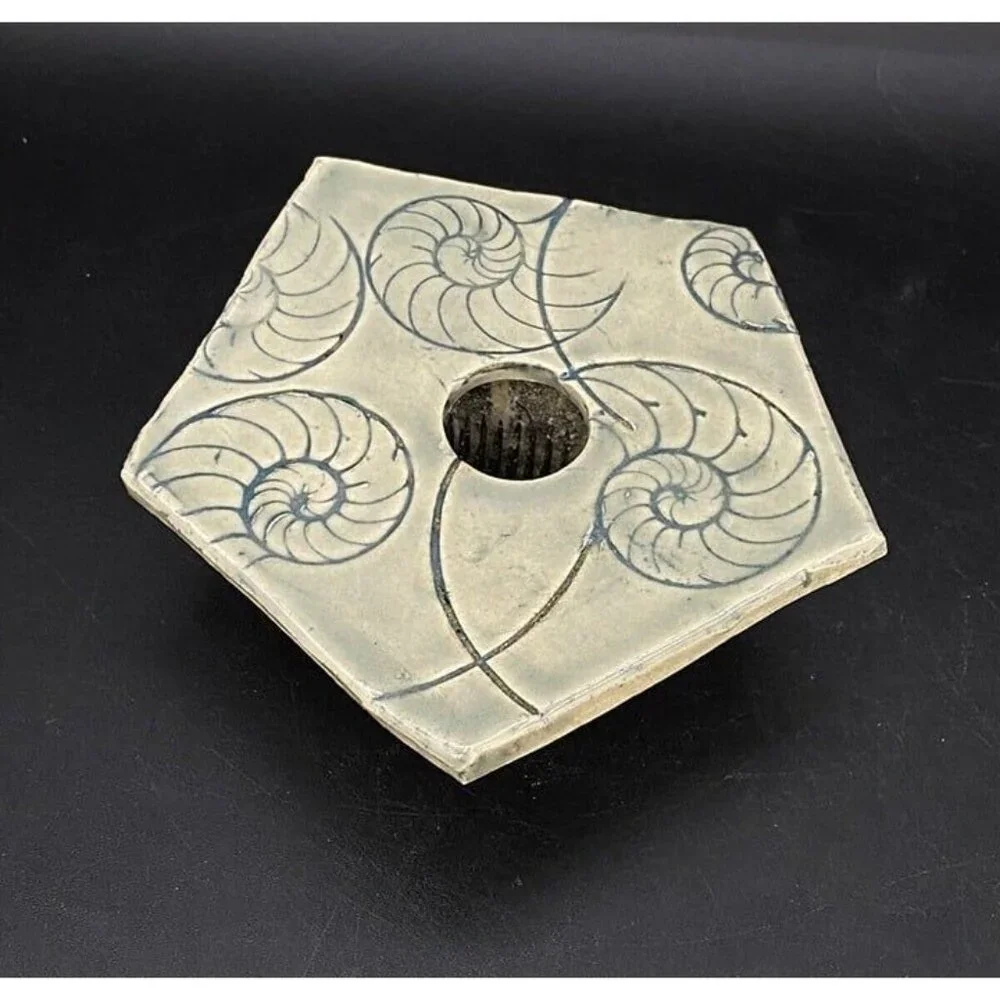 Studio Pottery Ikebana Flower Frog Vase Nautilus Sea Shell Nautical
